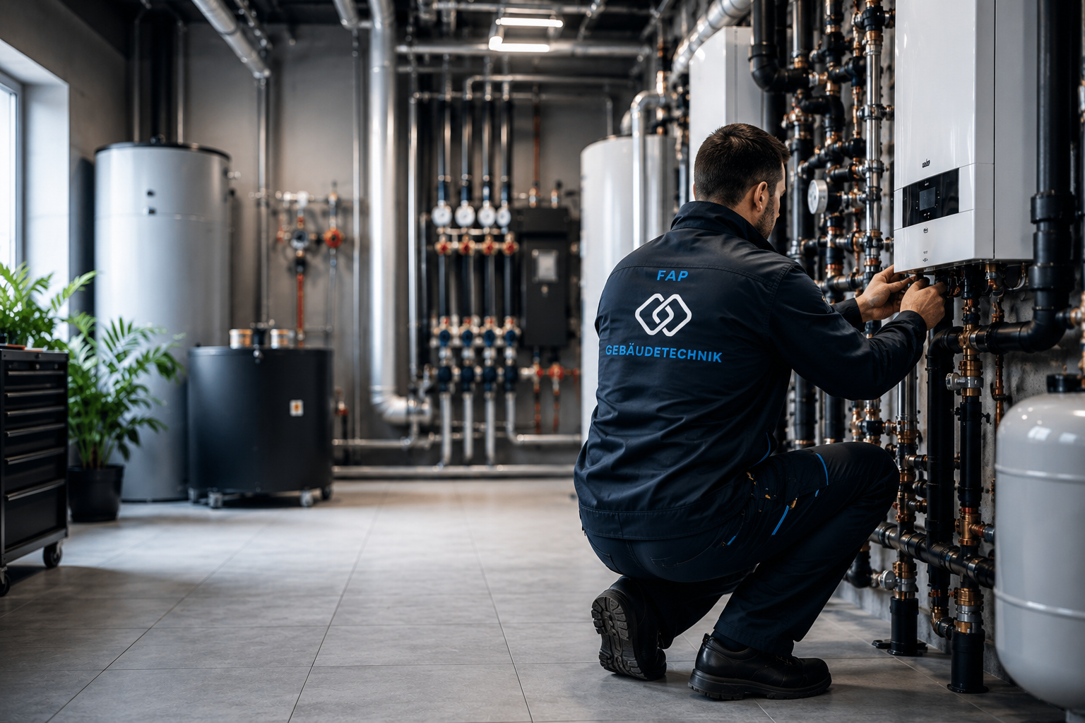 FAP Gebäudetechnik – Techniker bei der Arbeit